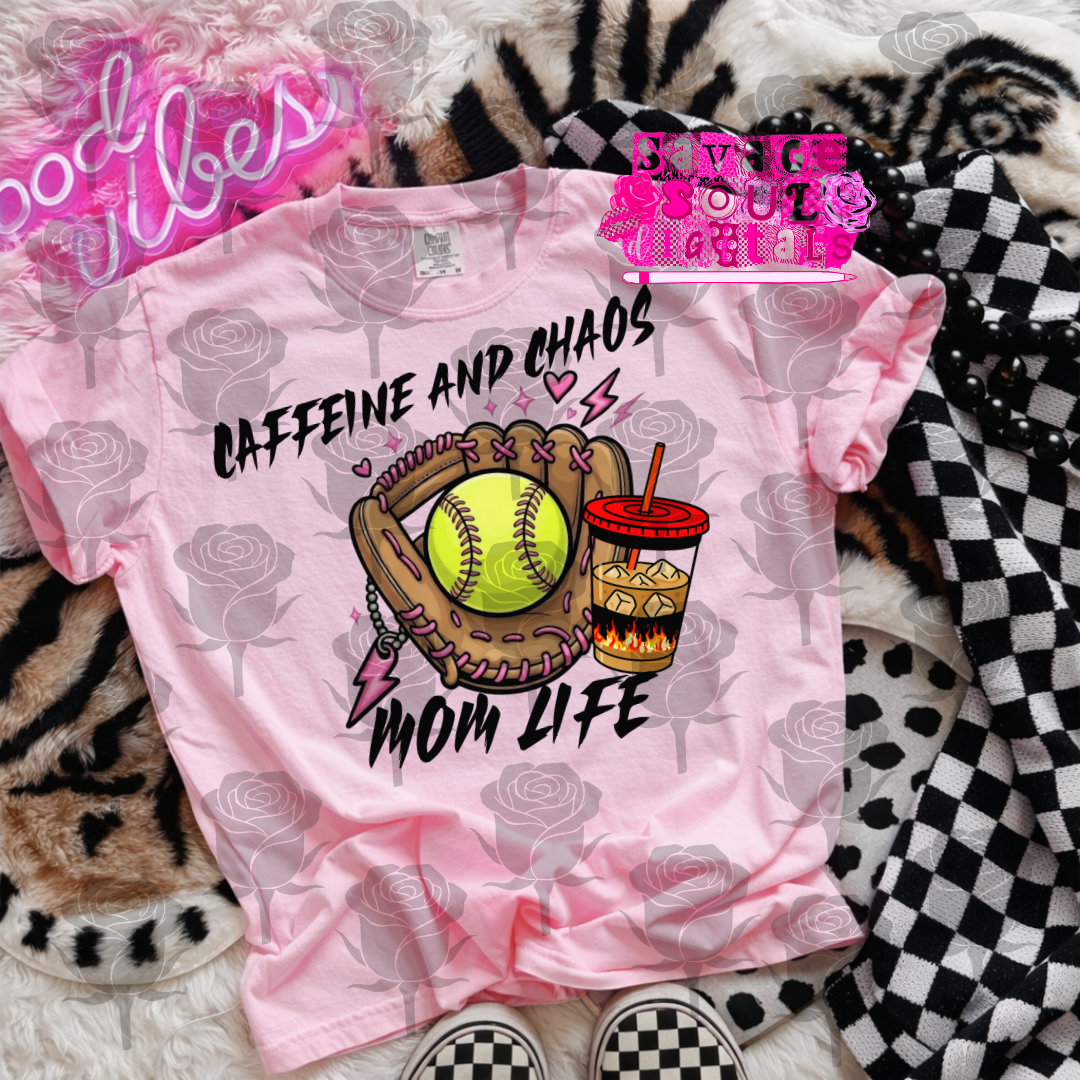Caffeine And Chaos Softball PNG | Digital File | Digital Download Only